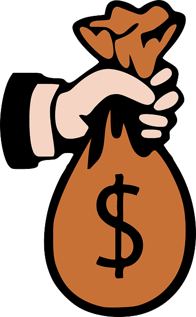 An cartton of a hand handing a bag of cash.