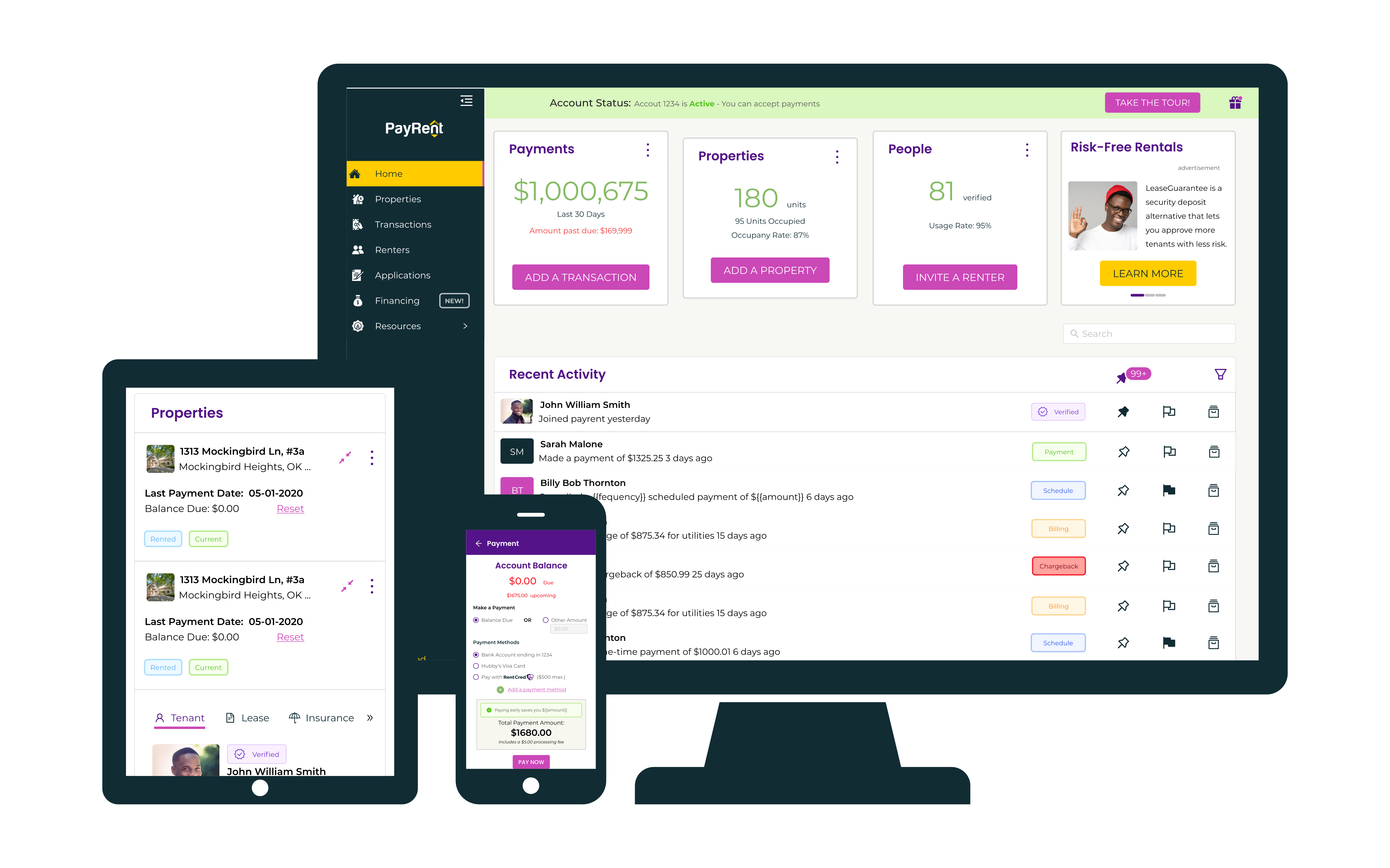 payrent Dashboard, Simple Landlord Software