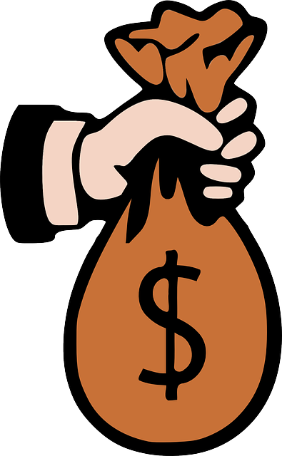 An cartton of a hand handing a bag of cash.